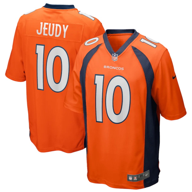 mens nike jerry jeudy orange denver broncos player game jersey